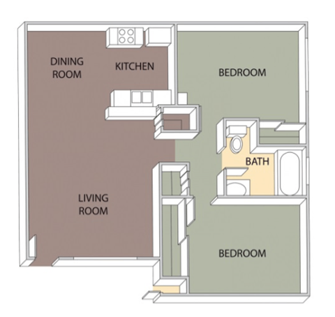 2 Bed 1 Bath Floorplan at Aspire High Desert Apartments, Victorville